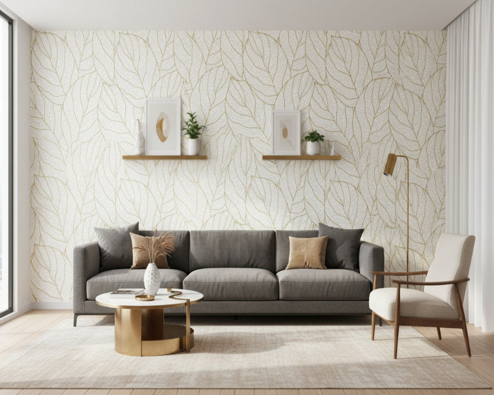 3D Wallpaper Golden Leaf Luxe